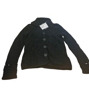 Liz Claiborne Collection Crochet Cardigan Sweater Button Front  Black Size S